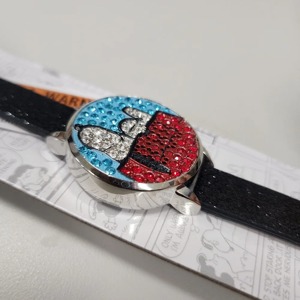 Peanuts Snoopy LED Watch & Phone Wallet Accessory Set Black Glitter Band